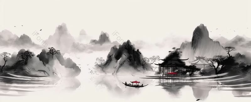 中国风水墨山水湖泊自然背景,插画/手绘图,插画/手绘图库,插画/手绘图下载,插画/手绘
